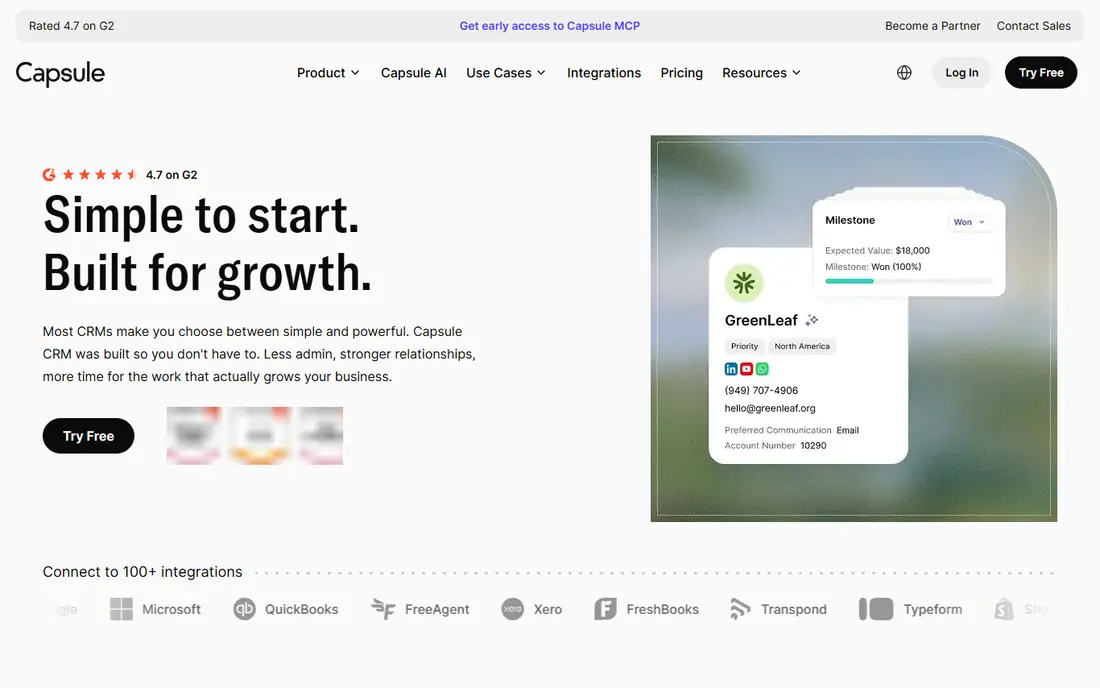 Capsule CRM homepage