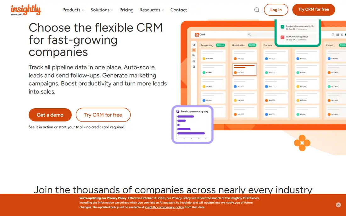 Insightly homepage