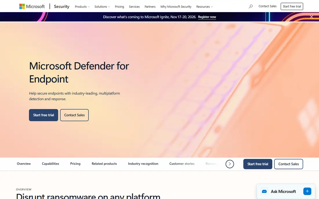 Microsoft Defender for Endpoint homepage
