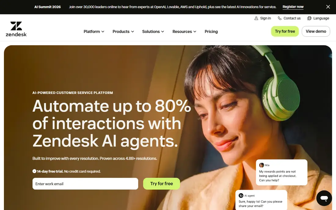 Zendesk homepage