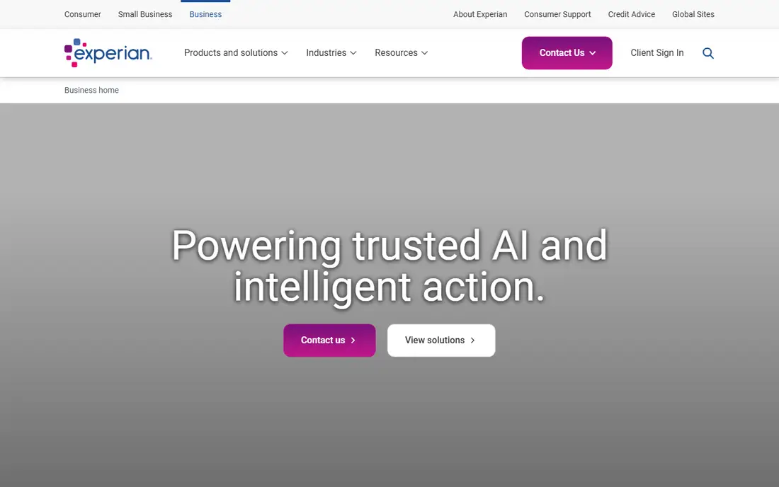 Experian Business homepage