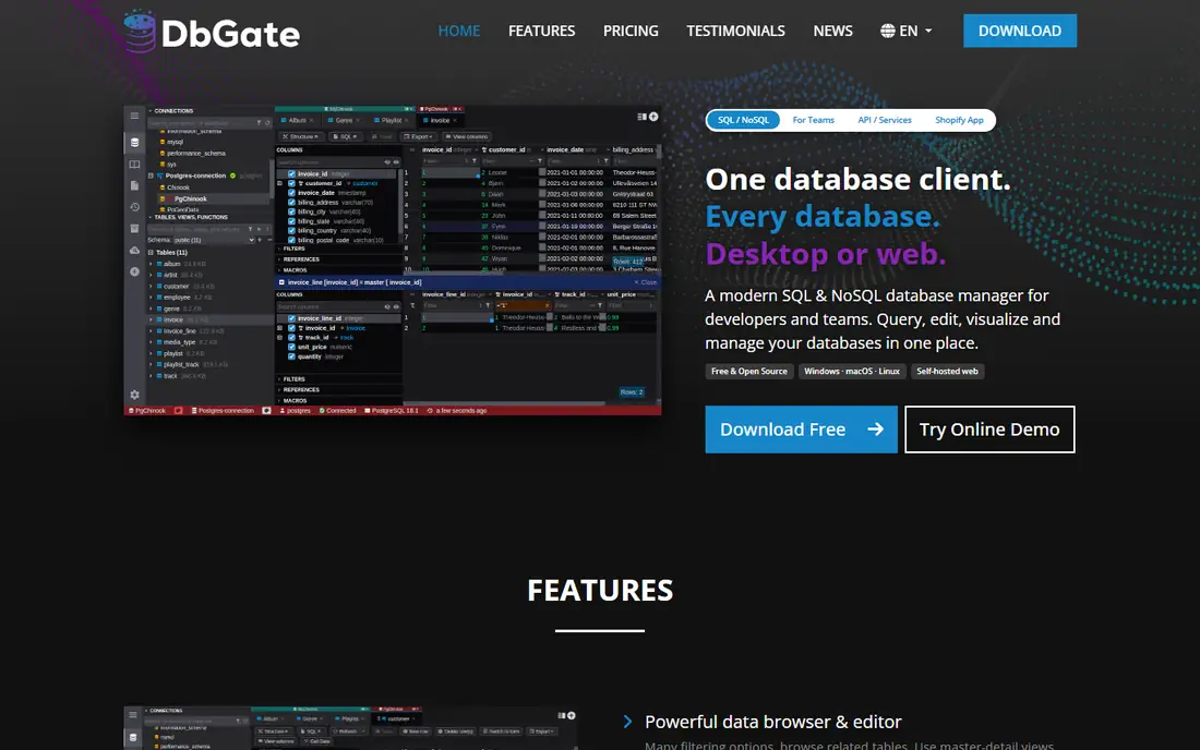 DbGate homepage