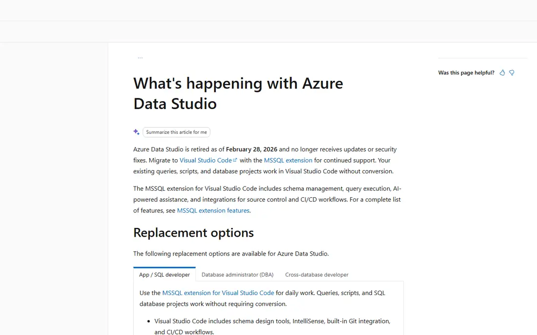 Azure Data Studio homepage