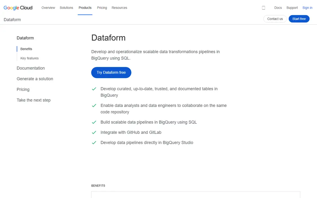 Dataform homepage