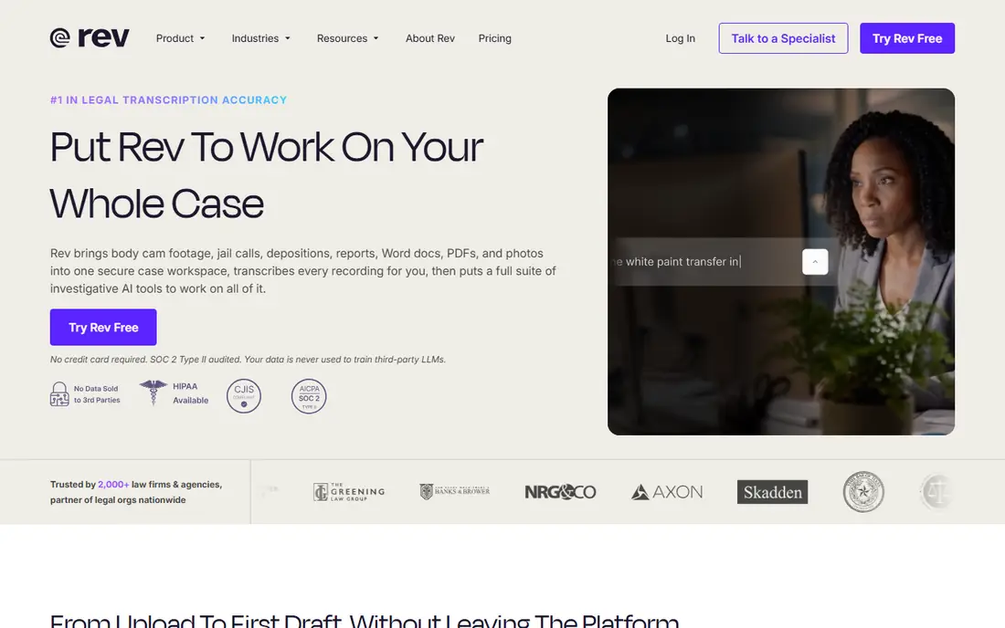 Rev AI homepage