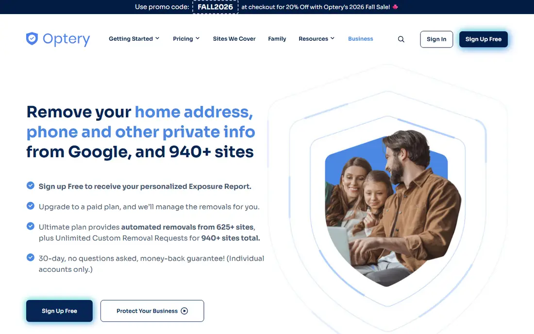 Optery homepage