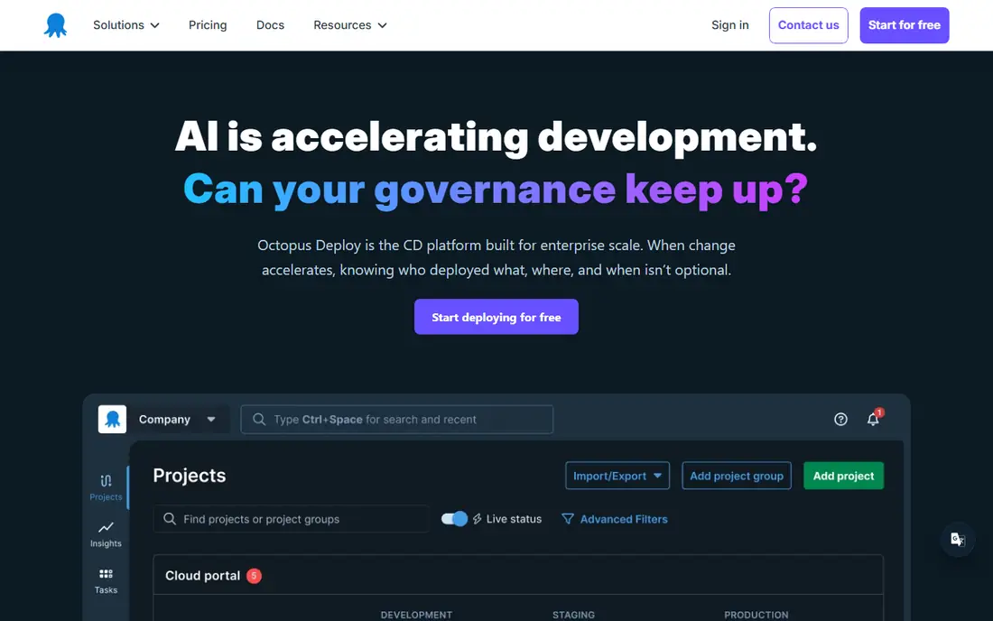 Octopus Deploy homepage