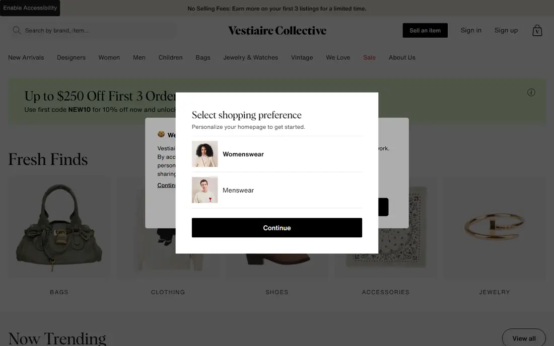 Vestiaire Collective homepage