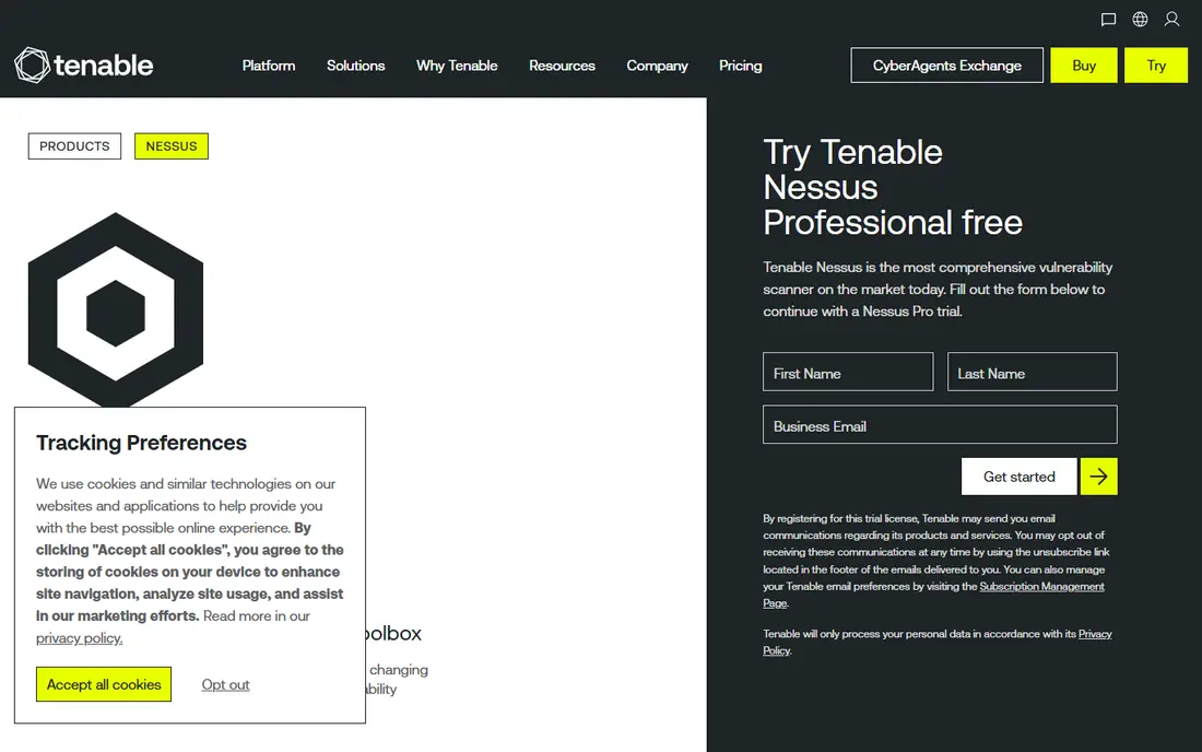 Tenable Nessus homepage