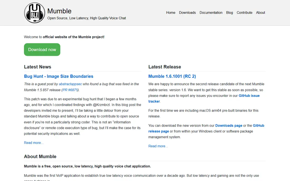 Mumble homepage