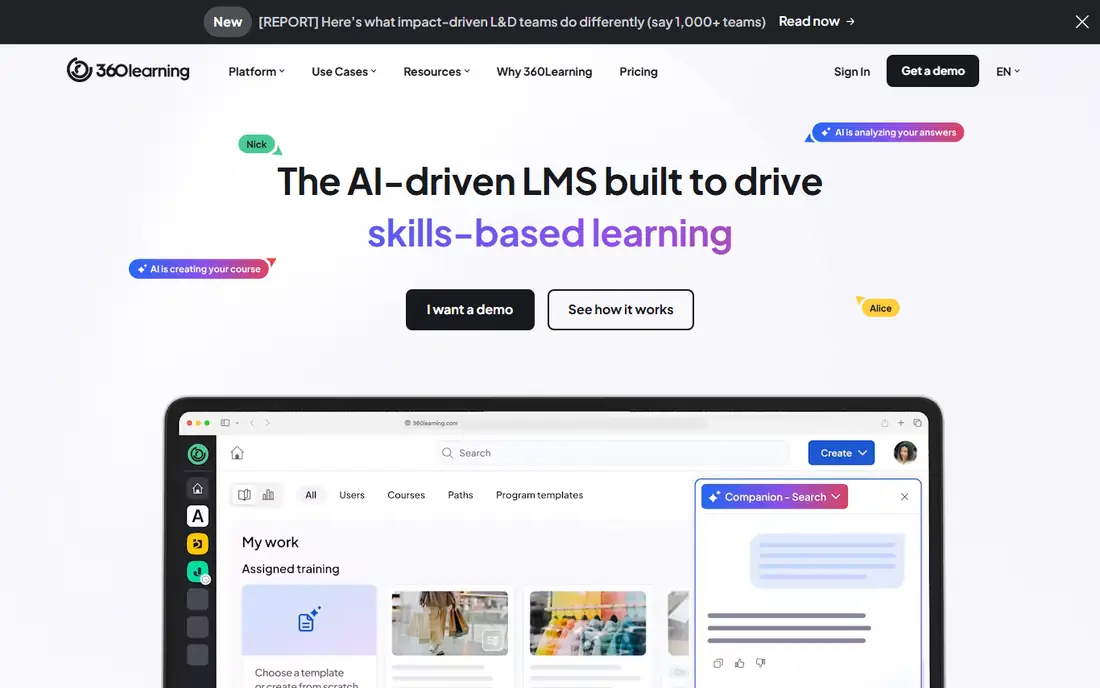 360Learning homepage