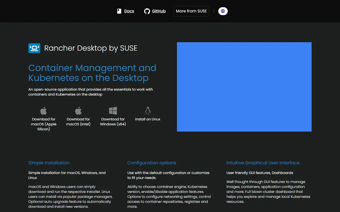Rancher Desktop homepage