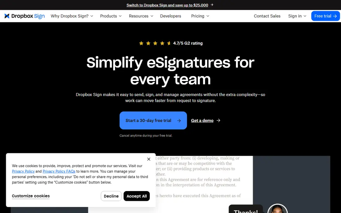 Dropbox Sign homepage