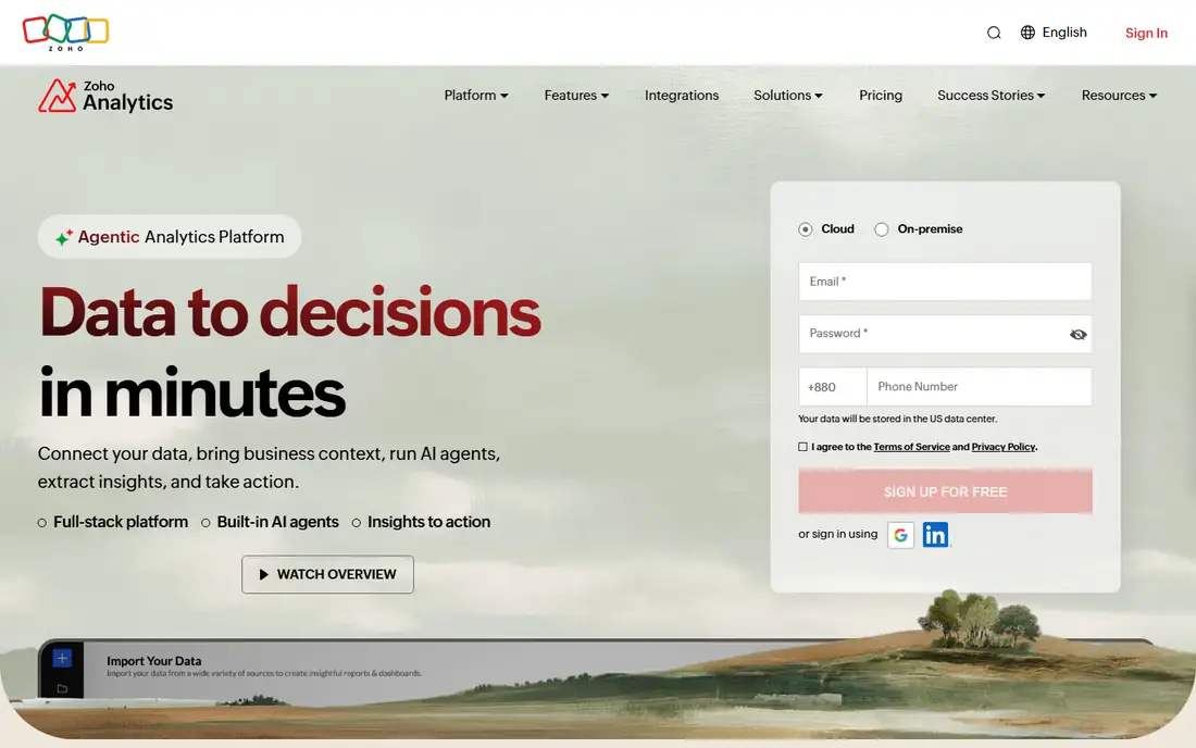 Zoho Analytics homepage