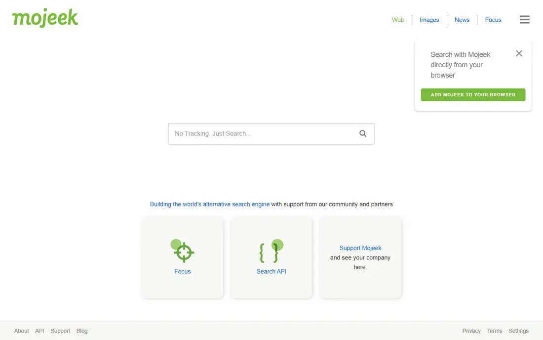 Mojeek homepage