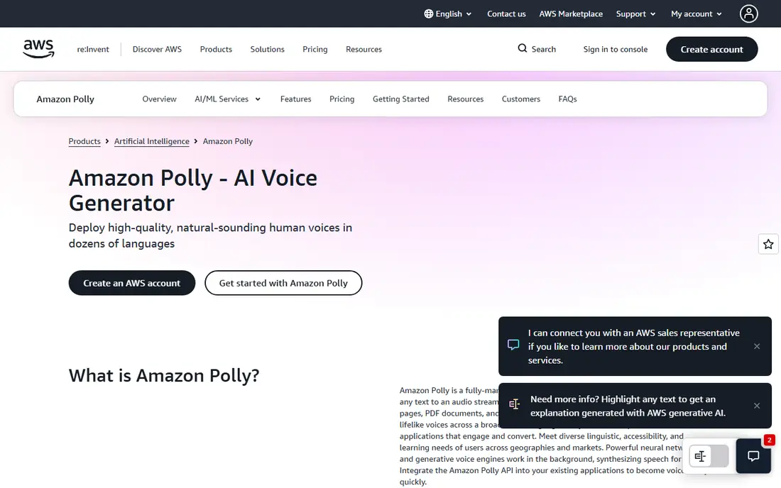 Amazon Polly homepage