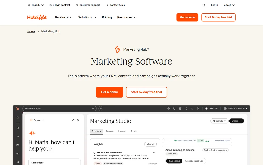 HubSpot homepage