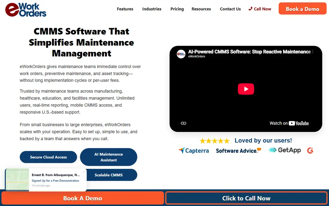 eWorkOrders homepage