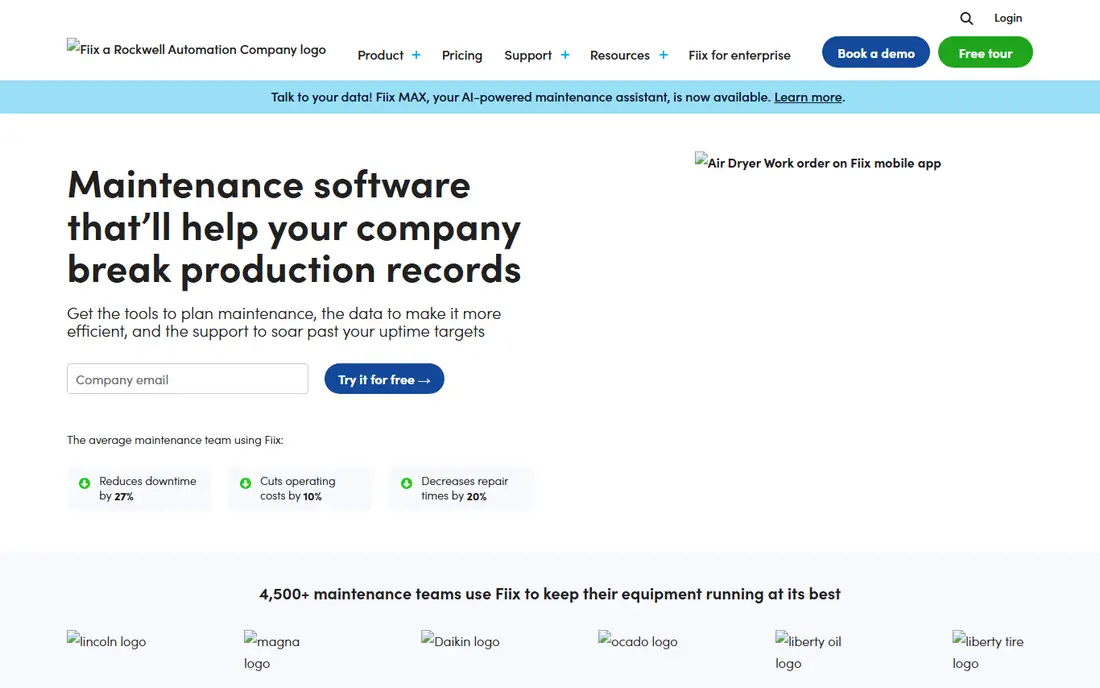 Fiix homepage