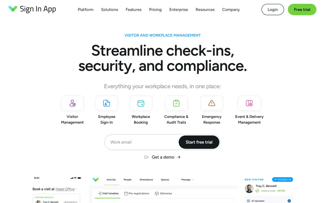 Sign In App homepage