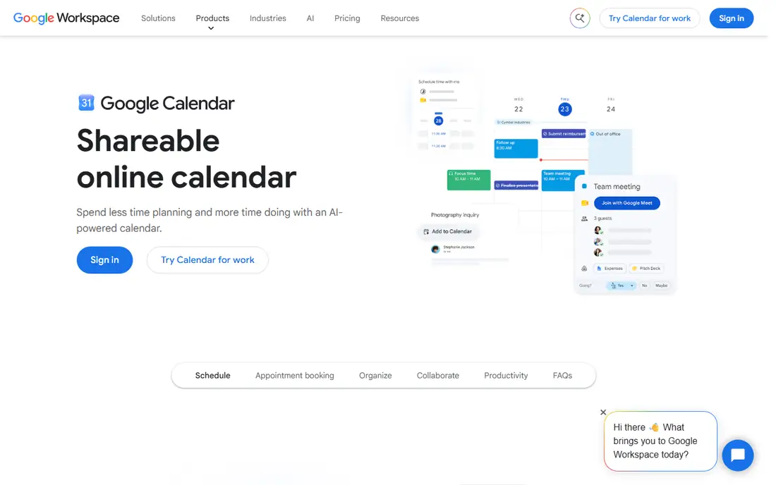 Google Calendar homepage