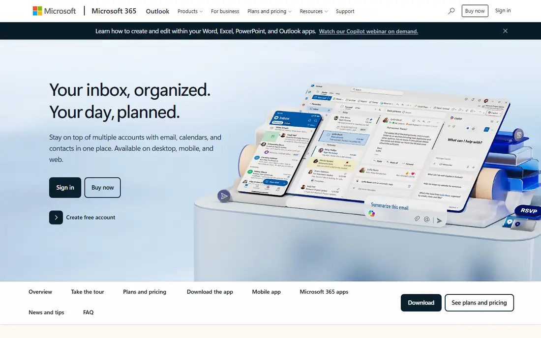 Microsoft Outlook homepage