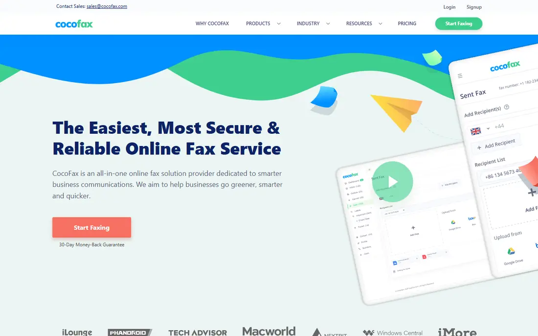 CocoFax homepage