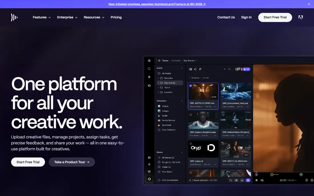 Frame.io homepage