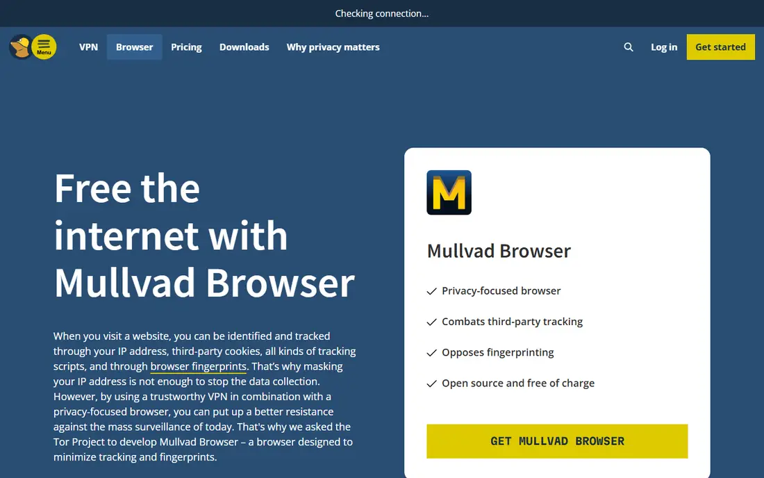 Mullvad Browser homepage