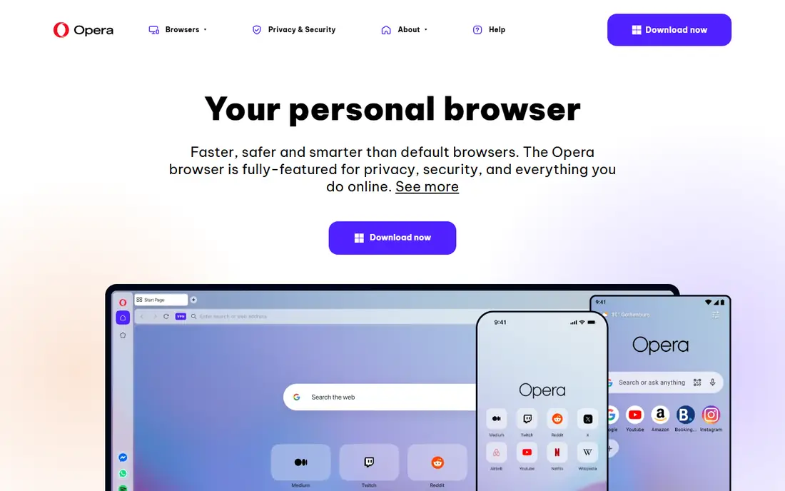 Opera homepage