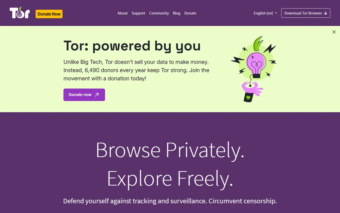 Tor Browser homepage