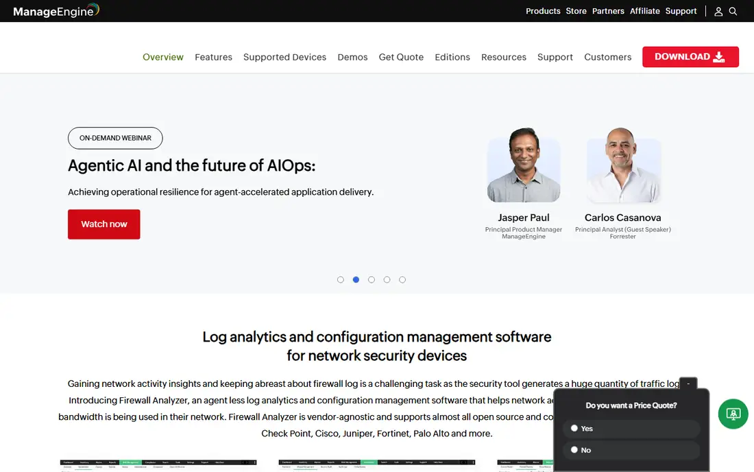 ManageEngine Firewall Analyzer homepage