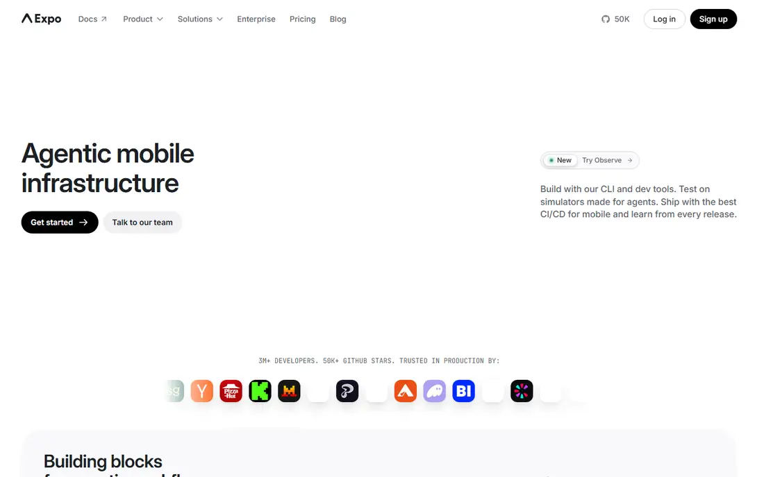 Expo homepage