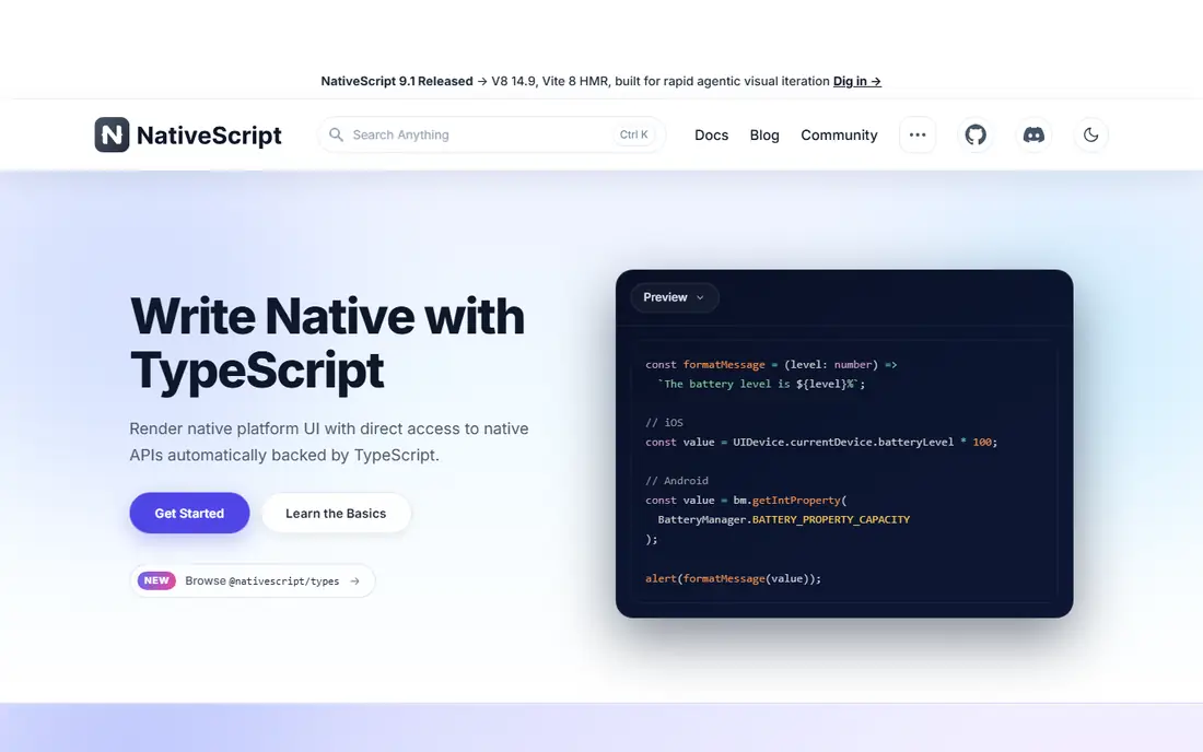 NativeScript homepage