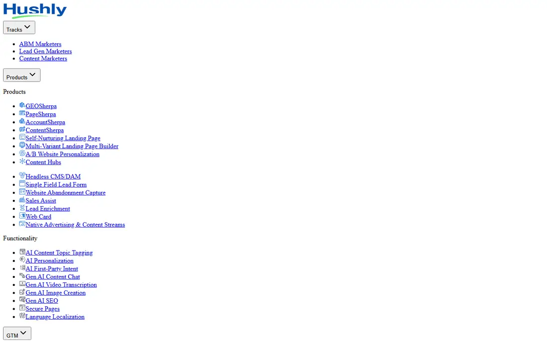 Hushly homepage