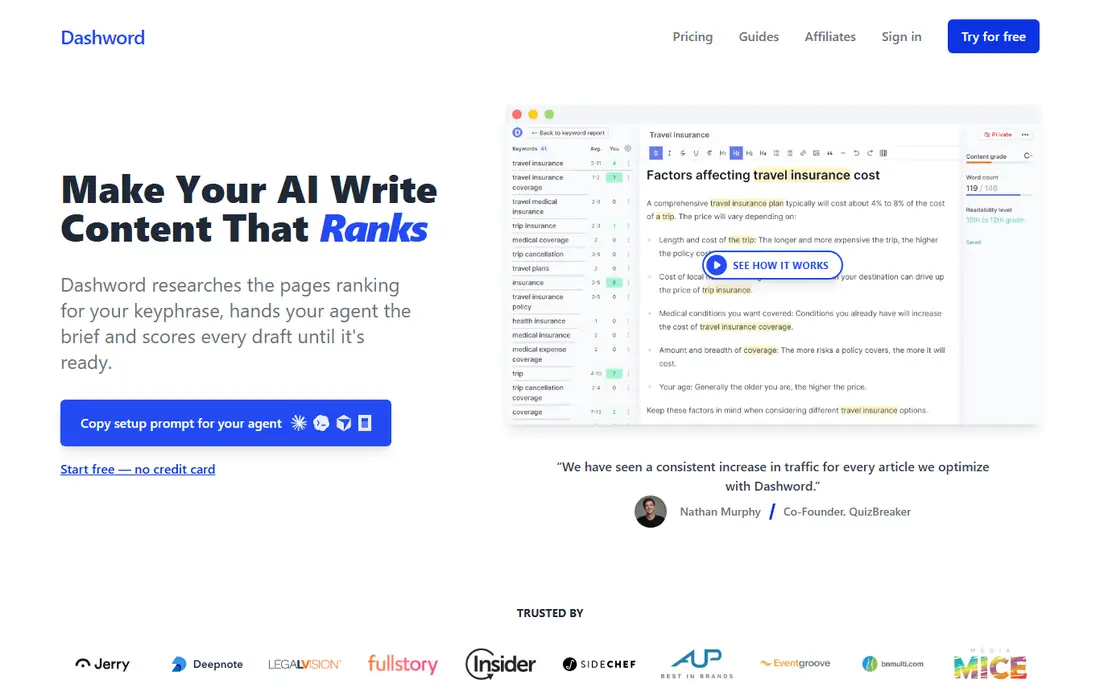 Dashword homepage