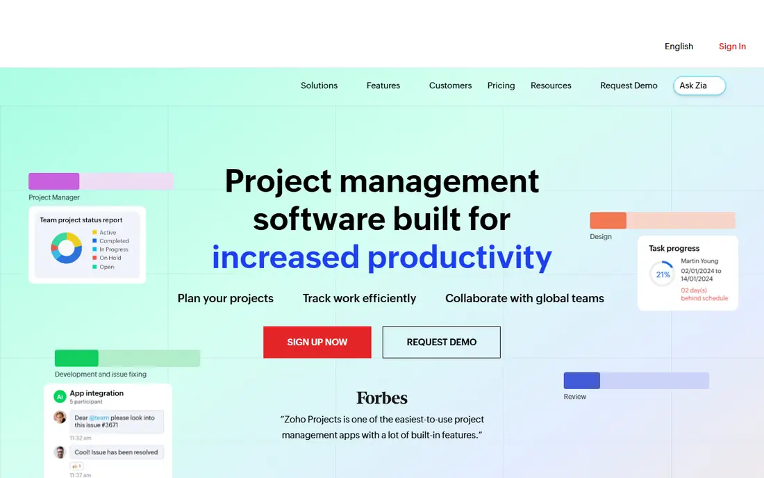 Zoho Projects homepage