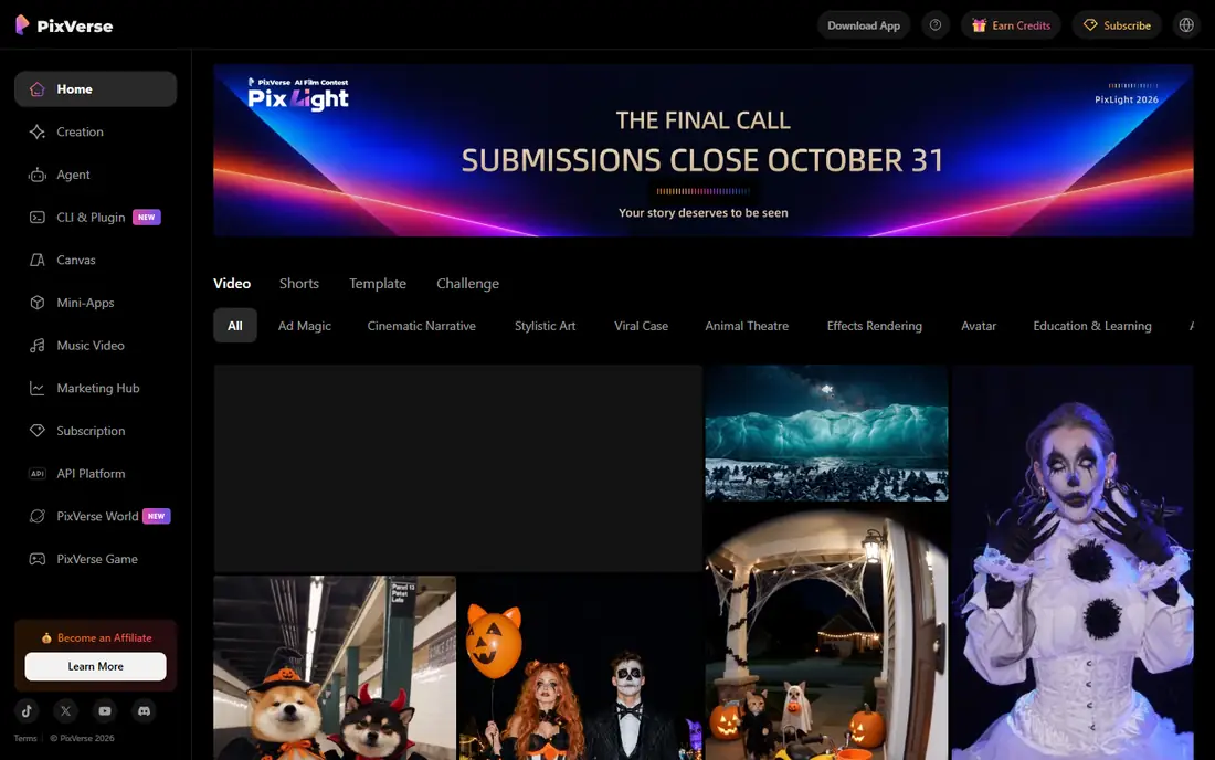 PixVerse homepage
