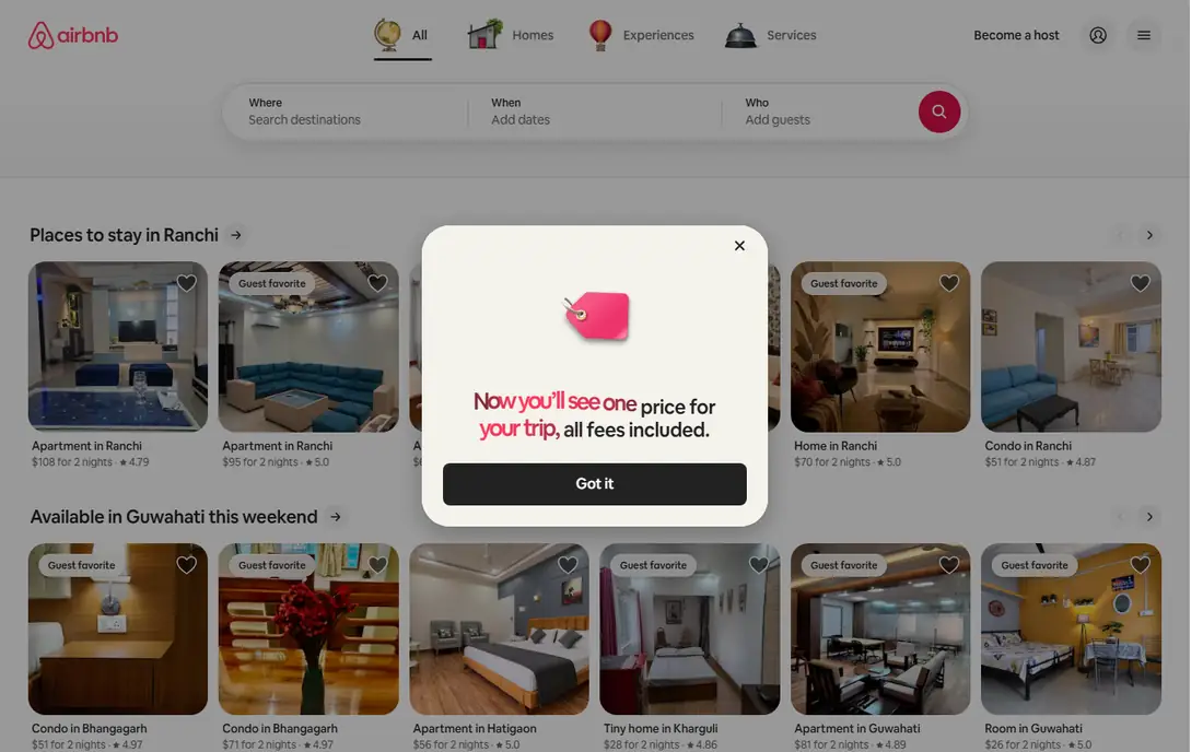 Airbnb homepage