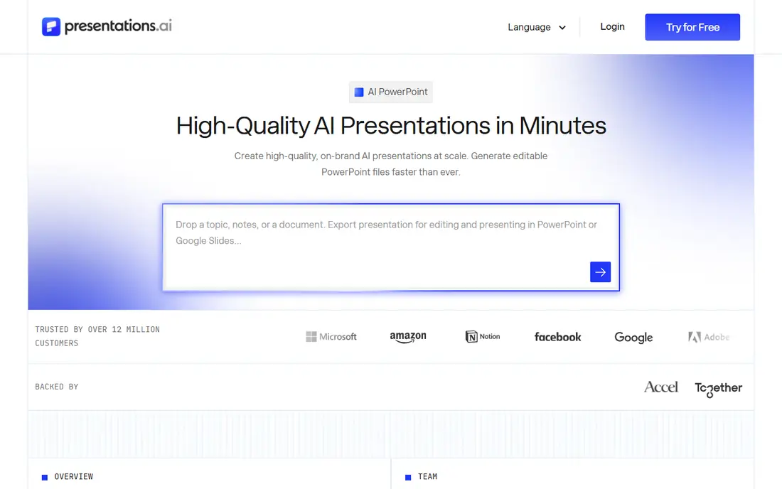 Presentations.AI homepage