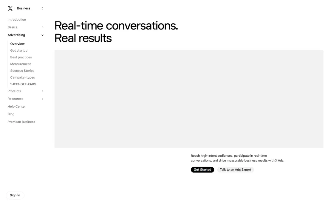 X Ads homepage