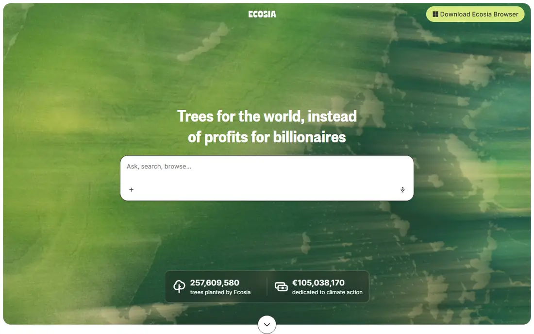 Ecosia homepage
