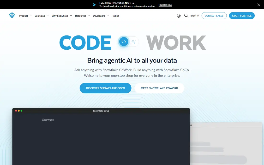 Snowflake homepage