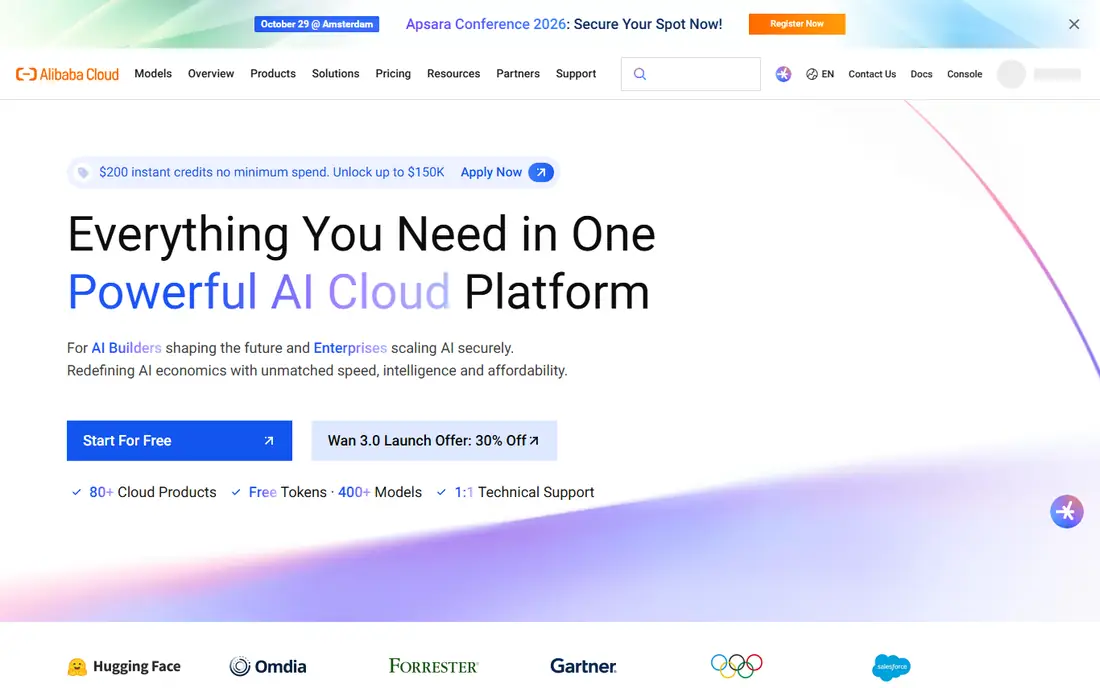 Alibaba Cloud homepage