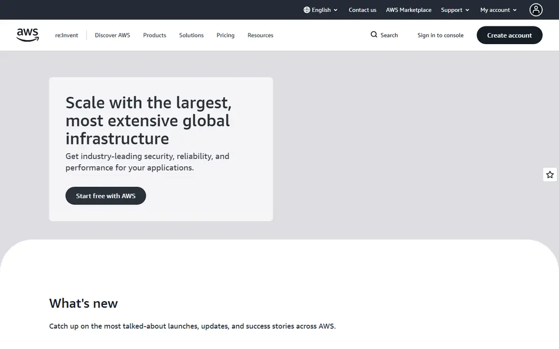 Amazon Web Services homepage