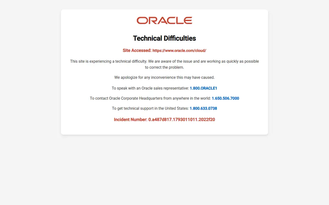 Oracle Cloud Infrastructure homepage