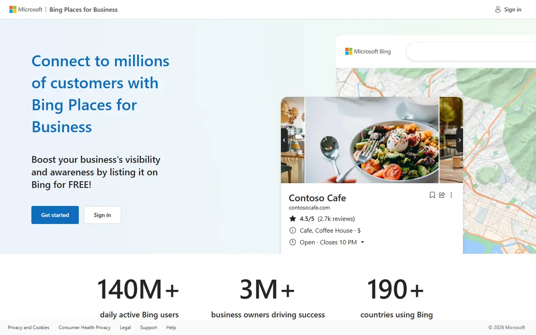 Bing Places homepage