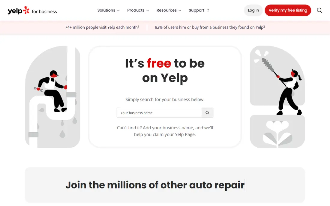 Yelp for Business homepage