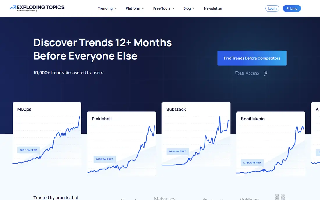 Exploding Topics homepage