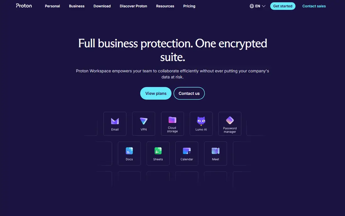 Proton for Business homepage